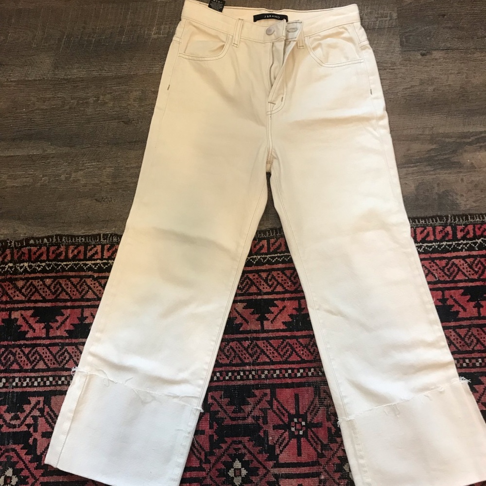 J Brand denim/ivory high rise wide leg JOAN crop